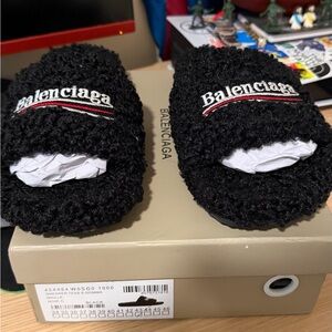 Balenciaga Black Textured Slides